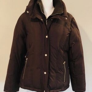 Michael Kors Womens size LG chocolate brown quilted puffer jacket coat